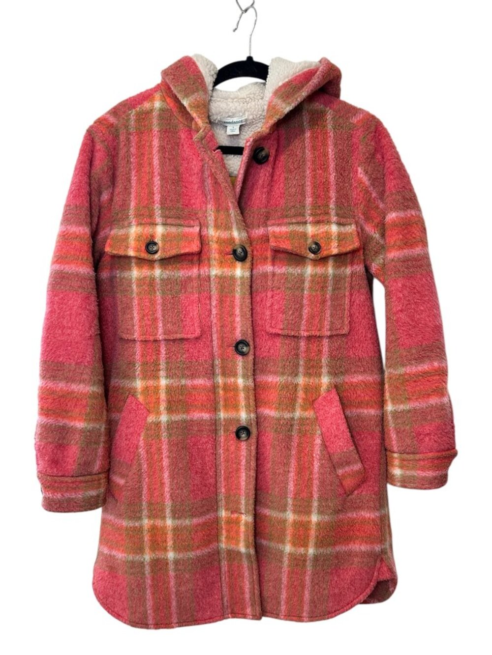 Sundance Harvest Sky Plaid Women's Jacket Sherpa Hooded Coat Size Small - Picture 2 of 13